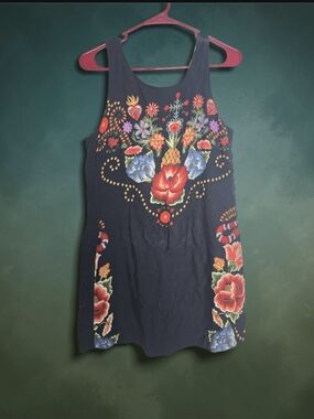 FARM Rio Navy Dress with Multicolor Floral Embroidery
